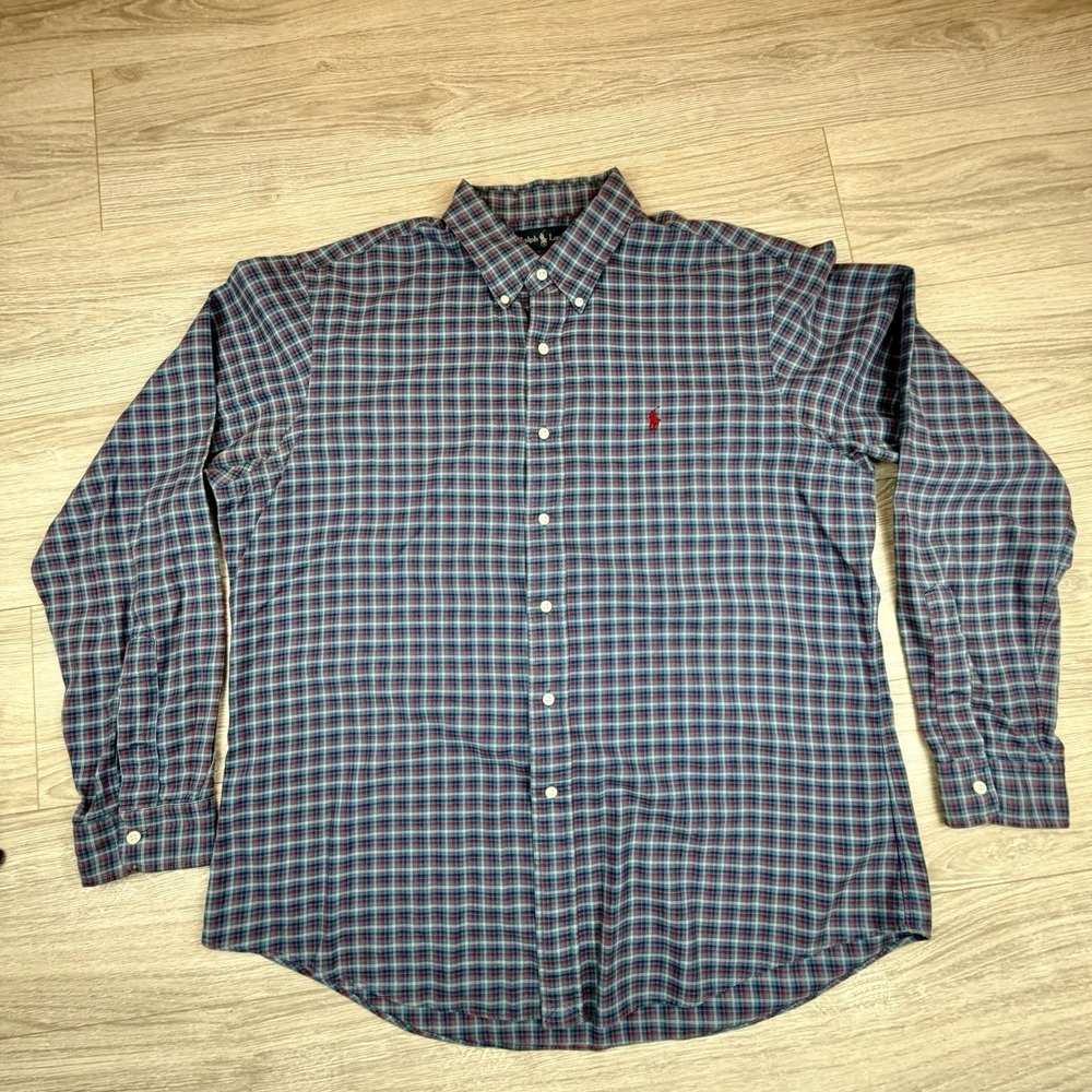 Ralph Lauren Custom Fit Plaid Button Down Shirt Men Size XL Red Blue Green